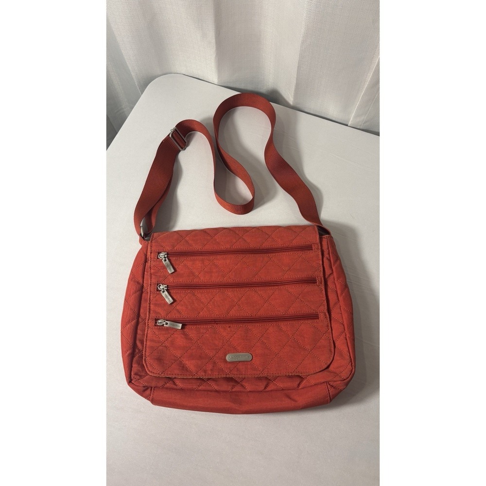 Baggalini Large Crossbody Burnt Orange Multi-Zip Key Fob Pockets EUC